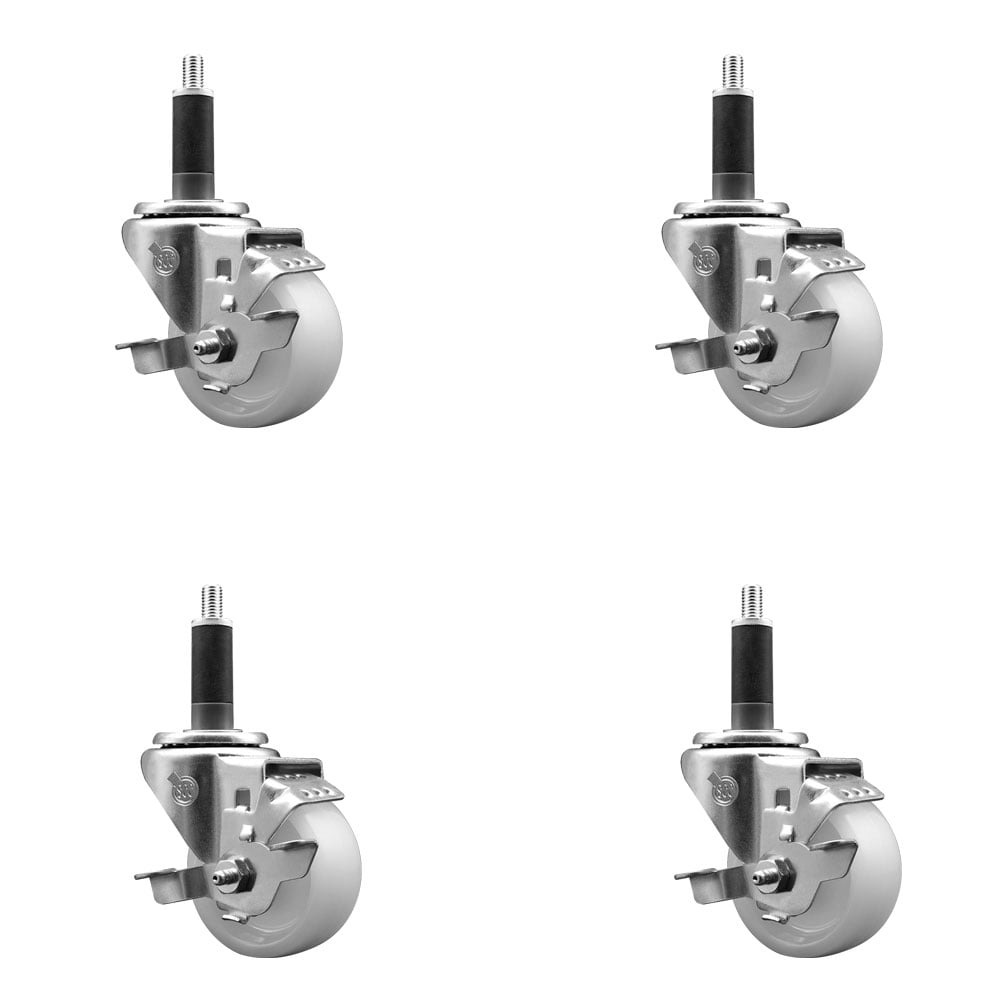 SCC-SSEX20S314-NYS-TLB-1-4 Stainless Steel Nylon Swivel Expanding Stem Caster with 3 in. White Wheels & 1 in. Stems - Set of 4