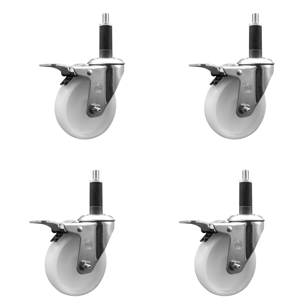 SCC-SSEXTTL20S414-NYS-1-4 Stainless Steel Nylon Swivel Expanding Stem Caster with 4 in. White Wheels & 1 in. Stems - Set of 4