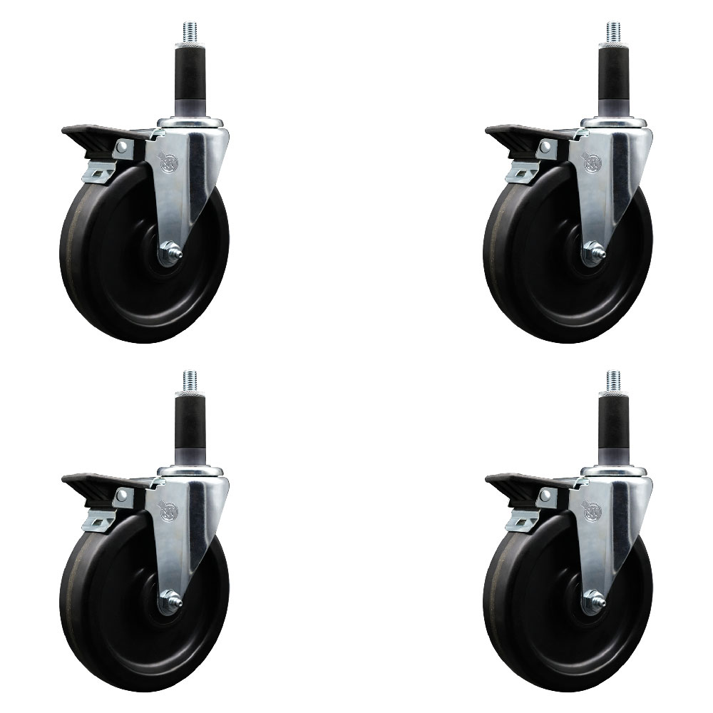 SCC-EX20S615-PHS-PLB-118-4 Phenolic Swivel Expanding Stem Caster with 6 in. Black Wheels & 1.13 in. Stems - Set of 4