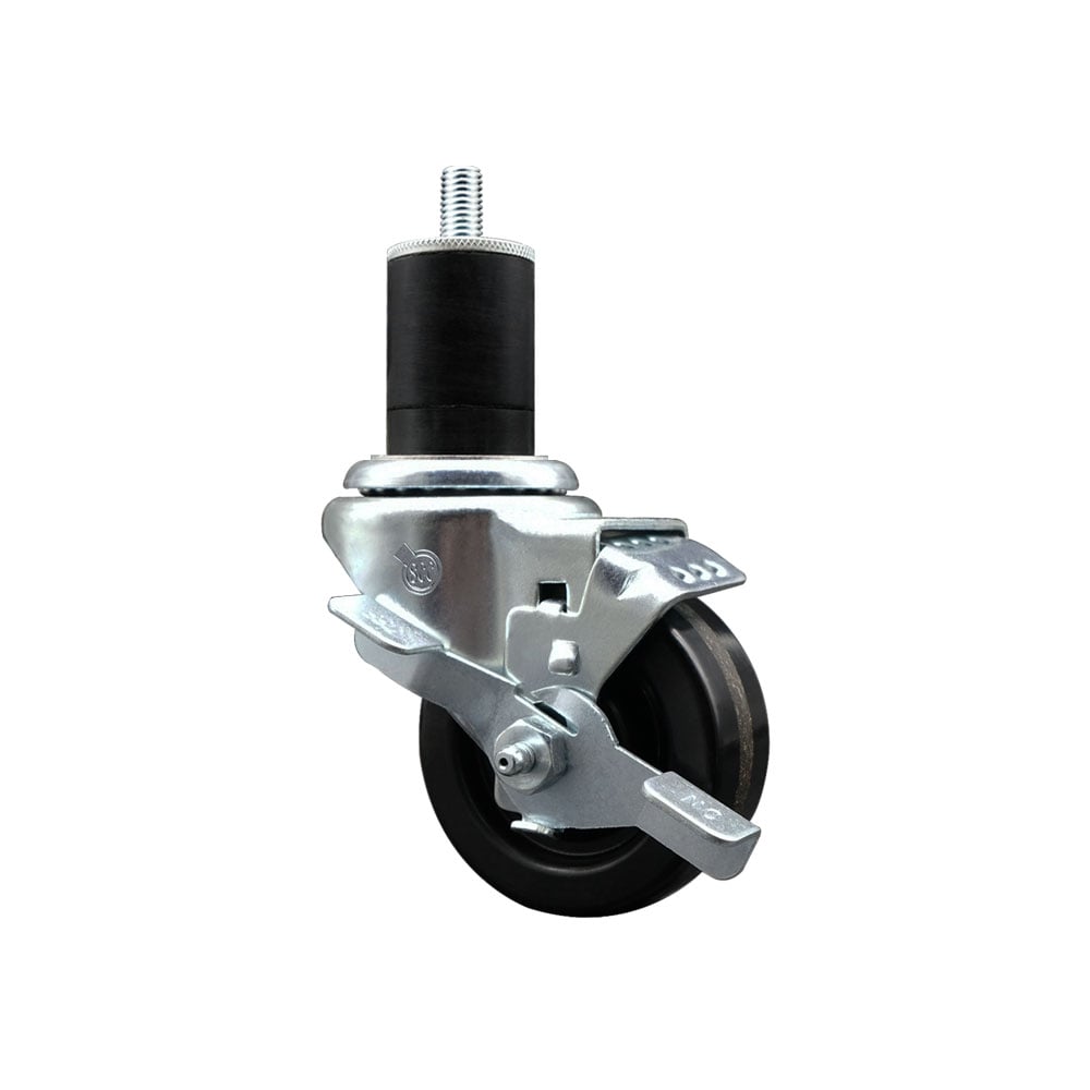 Stainless Steel Swivel Caster - Black - 3 in. Wheel - Top Locking Brake