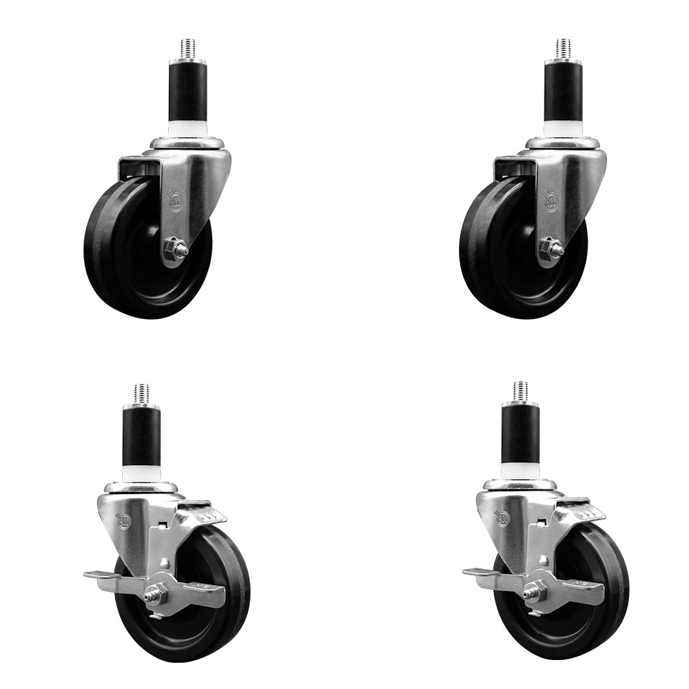 SCC-EX20S414-PHS-2-TLB-2-138 Phenolic Swivel Expanding Stem Caster with 4 in. Black Wheels & 1.38 in. Stems - Set of 4