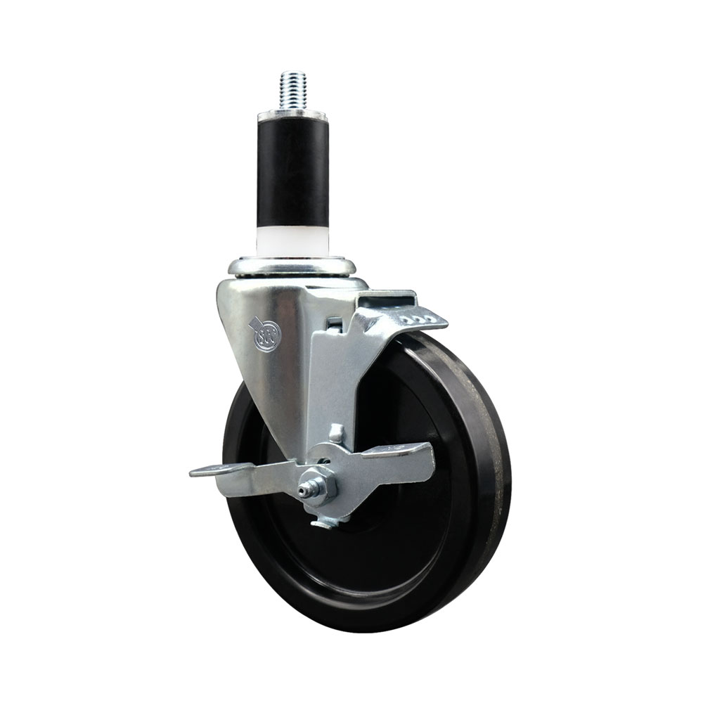 Phenolic Swivel Caster - Black - 5 in. Wheel - 1.38 in. Stem - Top Locking Brake