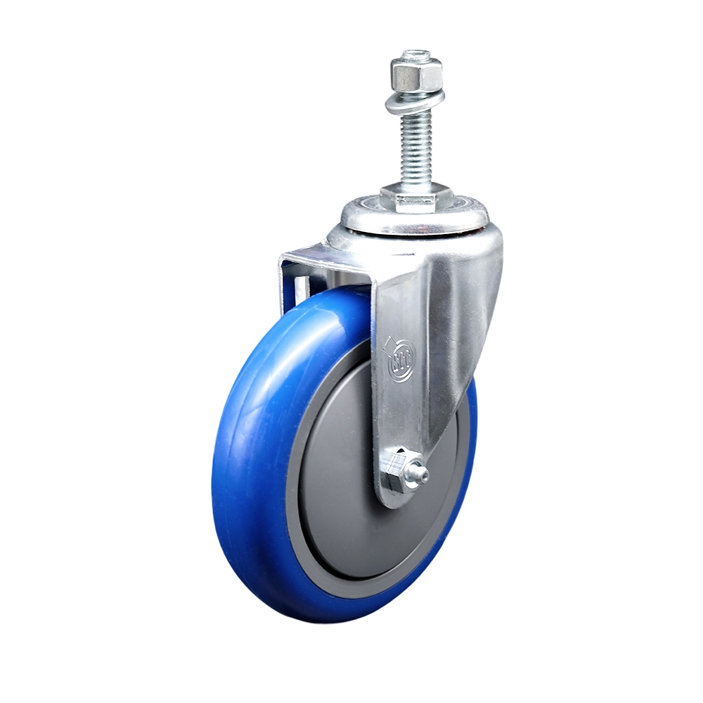 SCC-TS20S514-PPUB-BLUE-M1015 Polyurethane Swivel Threaded Stem Caster with 5 x 1.25 in. Blue Wheel & 10 mm Stem