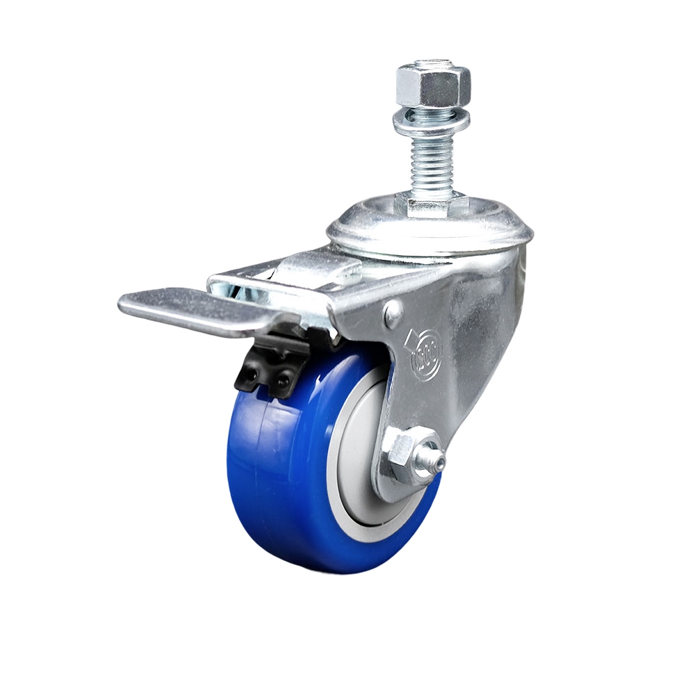 SCC-TSTTL20S3514-PPUB-BLUE-M1215 Polyurethane Swivel Threaded Stem Caster with 3.5 x 1.25 in. Blue Wheel & 12 mm Stem & Total Locking Brake