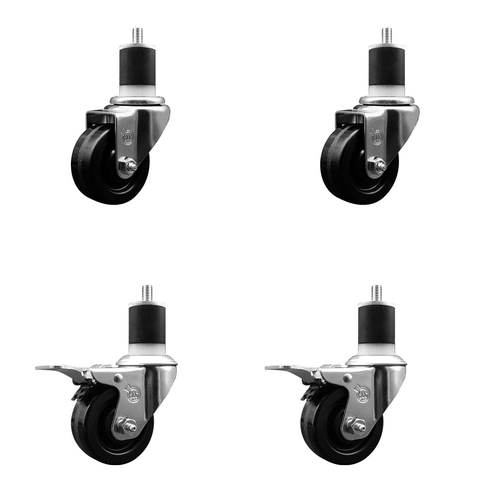 SCC-EXTTL20S314-PHS-2-S-2-178 Phenolic Swivel Expanding Stem Caster with 3 in. Black Wheels & 1.87 in. Stems - Set of 4