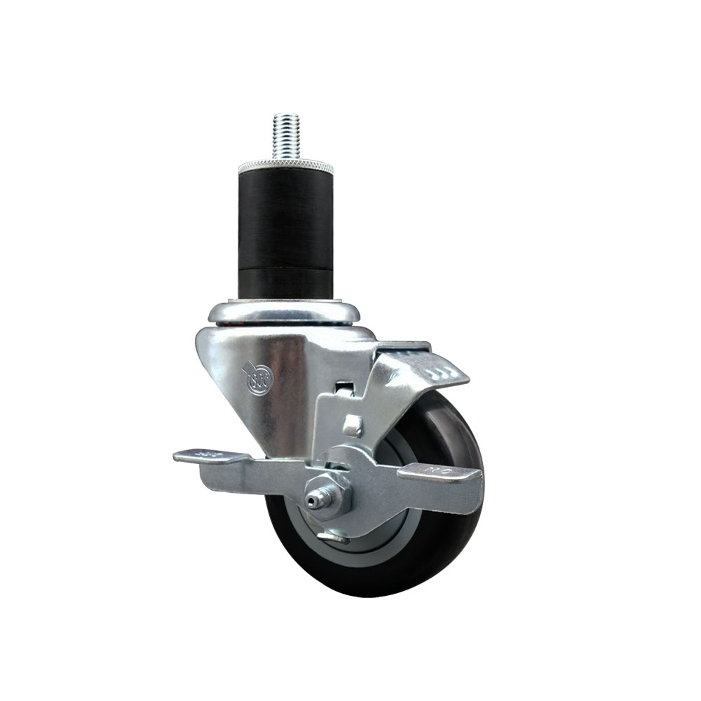 SCC-EX20S314-PPUB-BLK-TLB-134 Polyurethane Expanding Stem Swivel Caster with 3 in. Black Wheel & 1.75 in. Stem & Top Locking Brake