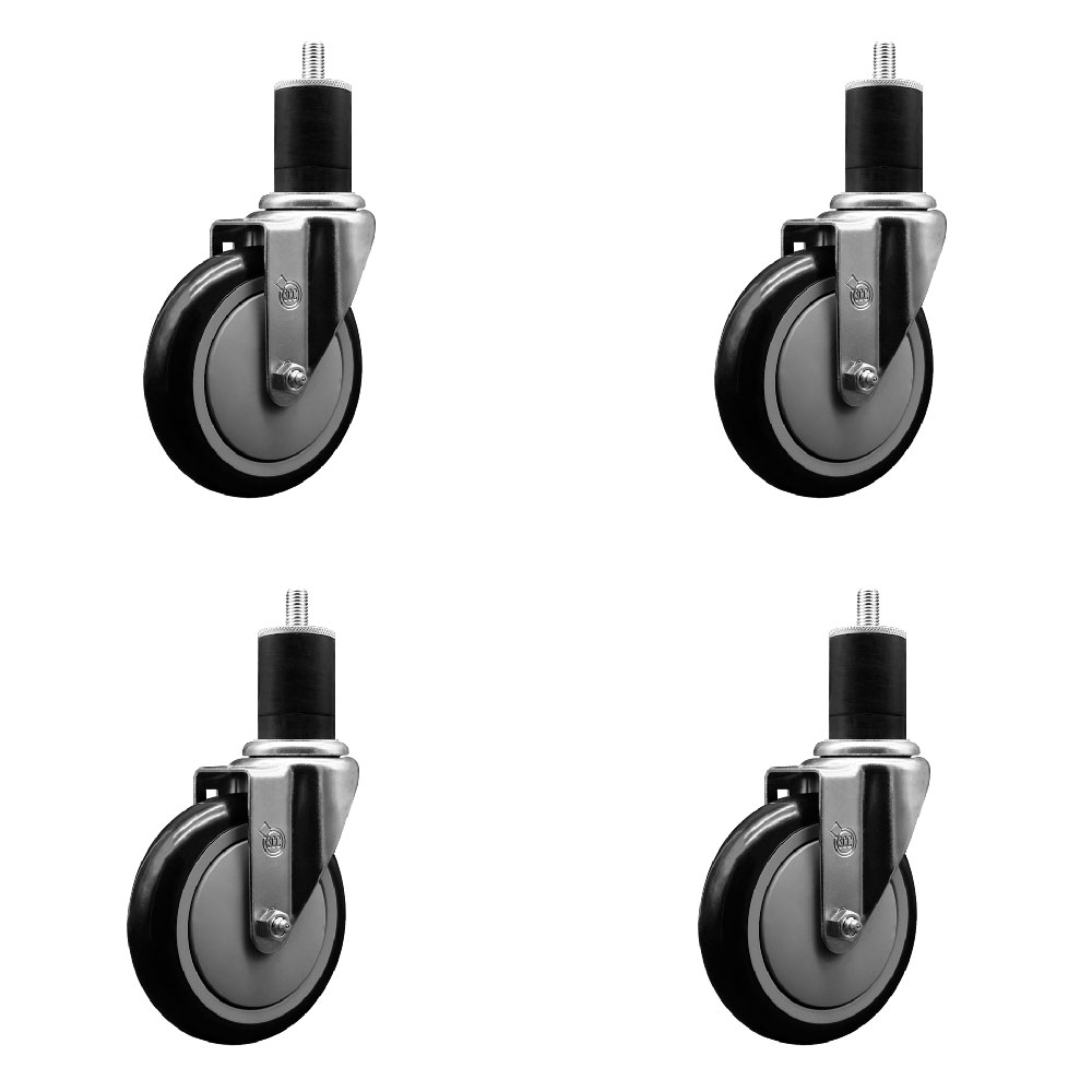 SCC-EX20S514-PPUB-BLK-134-4 Polyurethane Swivel Expanding Stem Caster with 5 in. Black Wheels & 1.75 in. Stems - Set of 4