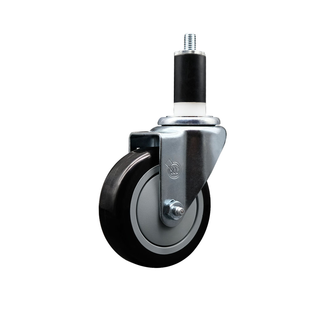 SCC-EX20S414-PPUB-BLK-138 Polyurethane Expanding Stem Swivel Caster with 4 in. Black Wheel & 1.38 in. Stem