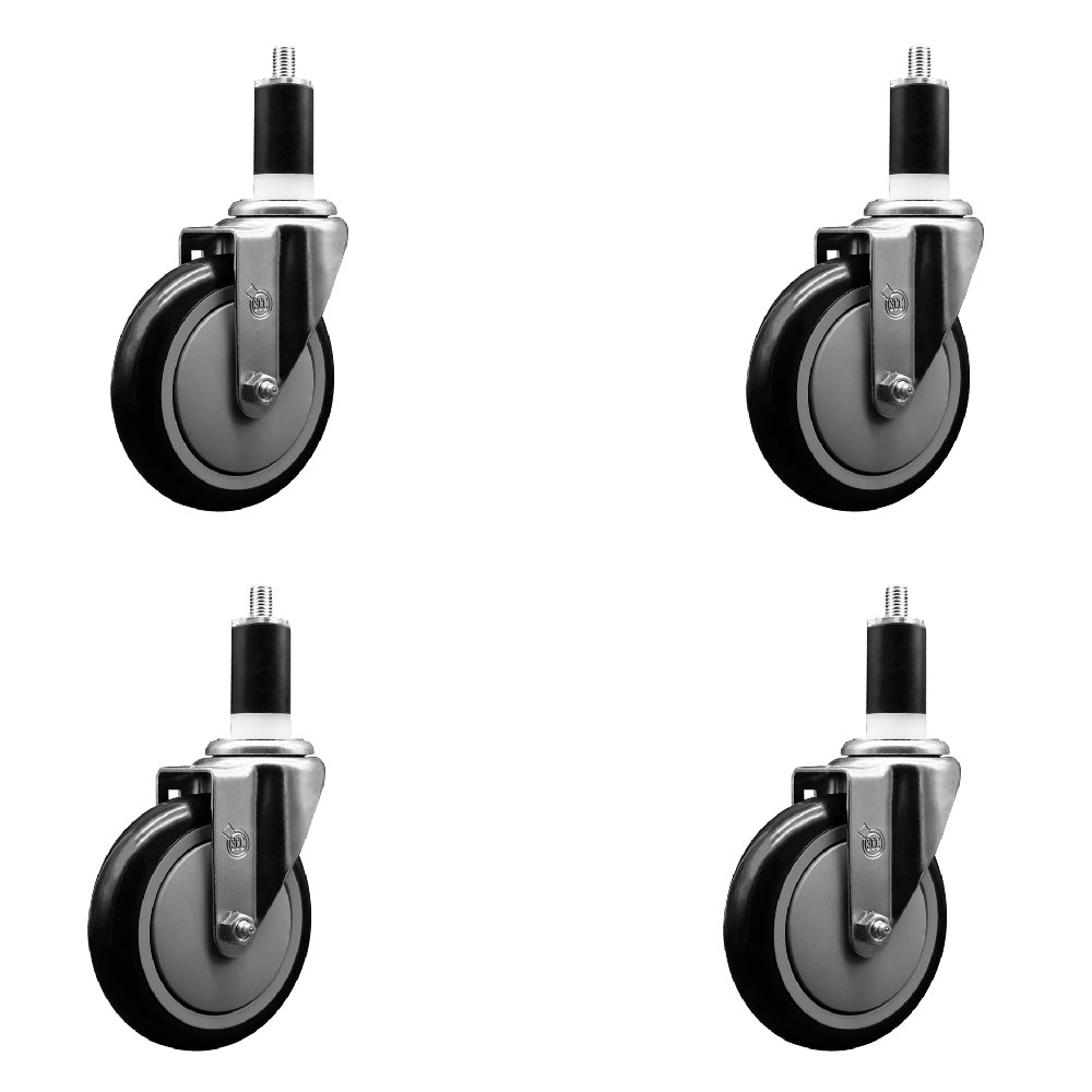 SCC-EX20S514-PPUB-BLK-138-4 Polyurethane Swivel Expanding Stem Caster with 5 in. Black Wheels & 1.38 in. Stems - Set of 4
