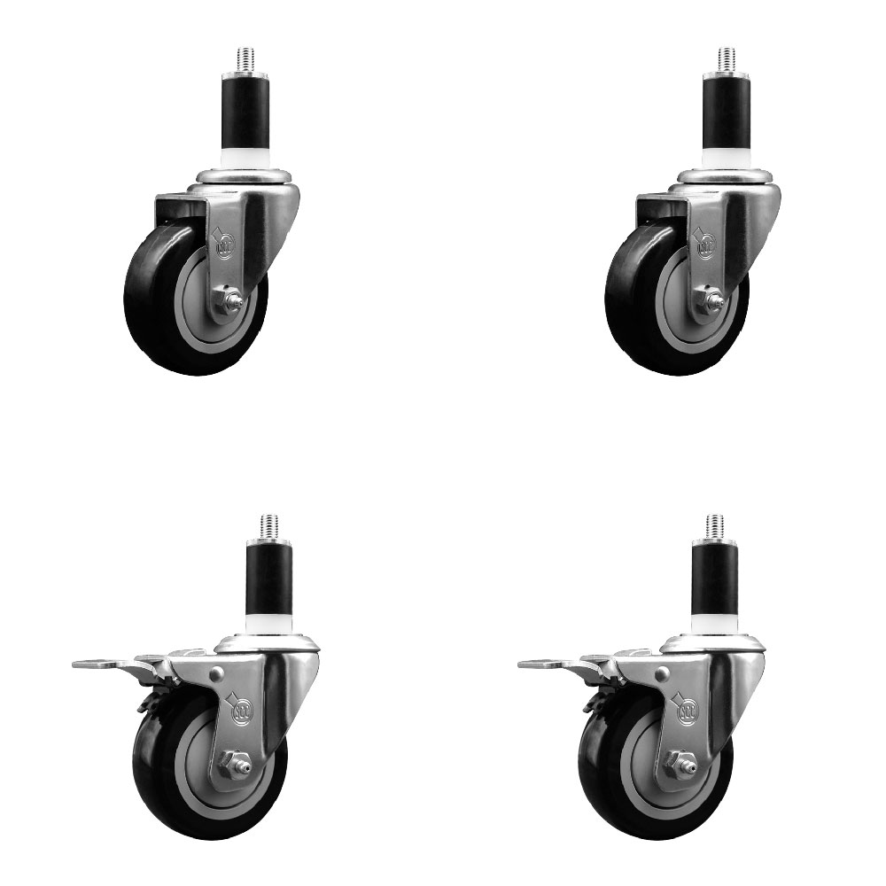 SCC-SSEXTTL20S3514-PPUB-BLK-2-S2-138 Stainless Steel Polyurethane Swivel Expanding Stem Caster with 3.5 in. Black Wheels & 1.38 in. Stems - Set of 4