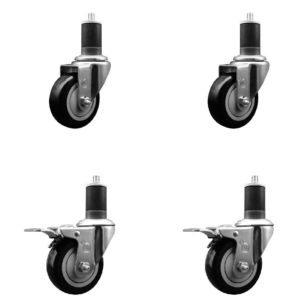 SCC-EXTTL20S3514-PPUB-BLK-2-S-2-158 Polyurethane Swivel Expanding Stem Caster with 3.5 in. Black Wheels & 1.63 in. Stems - Set of 4