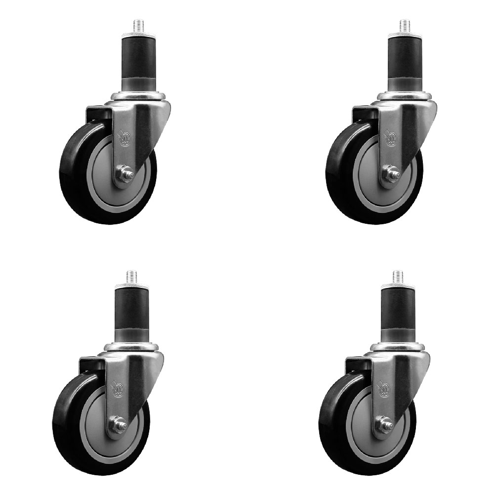 SCC-EX20S414-PPUB-BLK-158-4 Polyurethane Swivel Expanding Stem Caster with 4 in. Black Wheels & 1.63 in. Stems - Set of 4