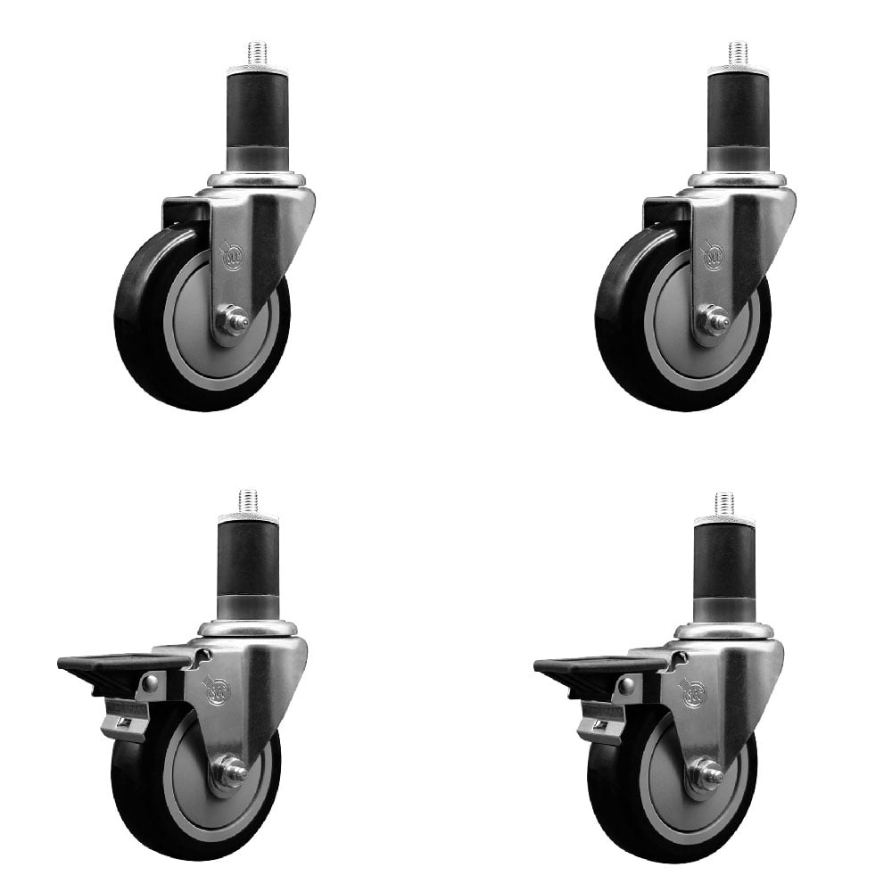 SCC-EX20S414-PPUB-BLK-2-PLB-2-158 Polyurethane Swivel Expanding Stem Caster with 4 in. Black Wheels & 1.63 in. Stems - Set of 4