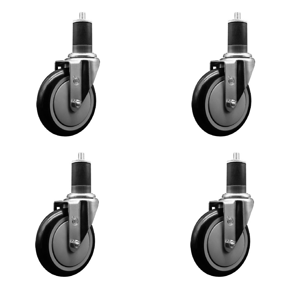 SCC-EX20S514-PPUB-BLK-158-4 Polyurethane Swivel Expanding Stem Caster with 5 in. Black Wheels & 1.63 in. Stems - Set of 4