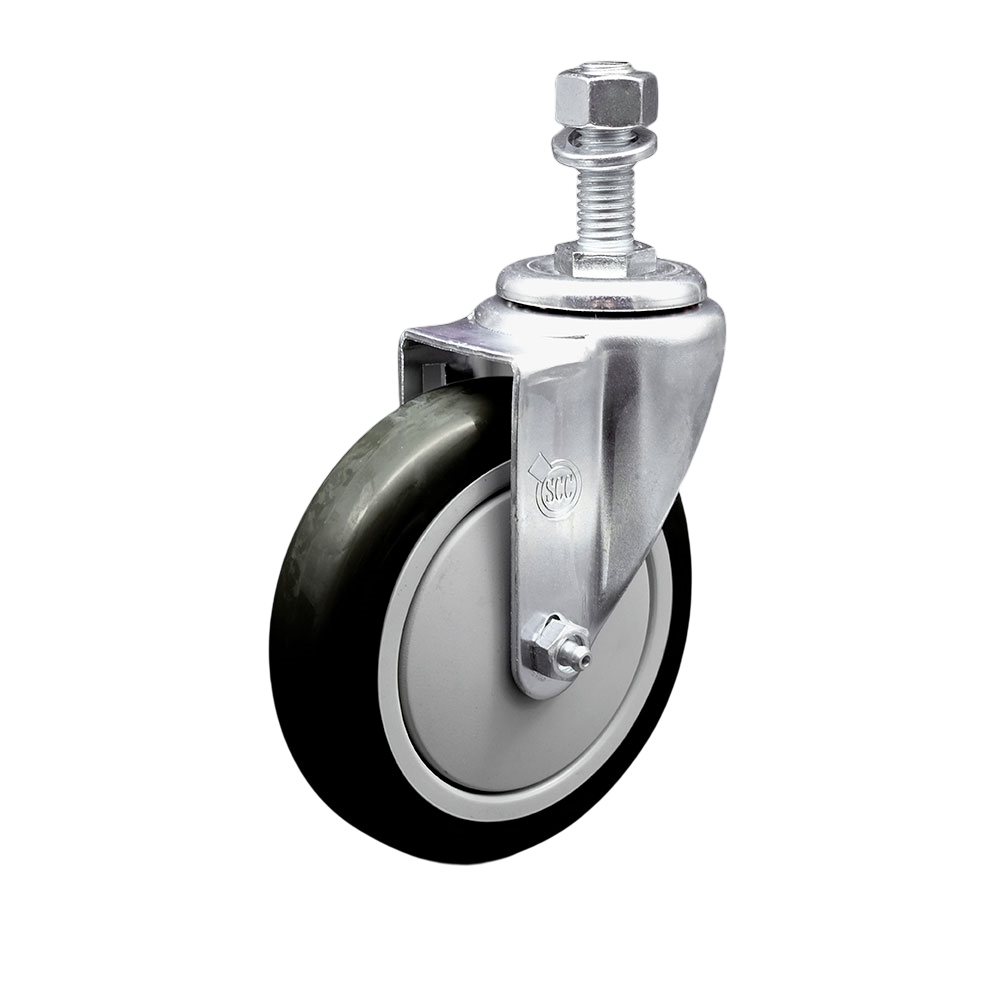 SCC-SSTS20S514-PPUB-BLK-121315 Stainless Steel Polyurethane Swivel Threaded Stem Caster with 5 x 1.25 in. Black Wheel & 0.5 in. Stem
