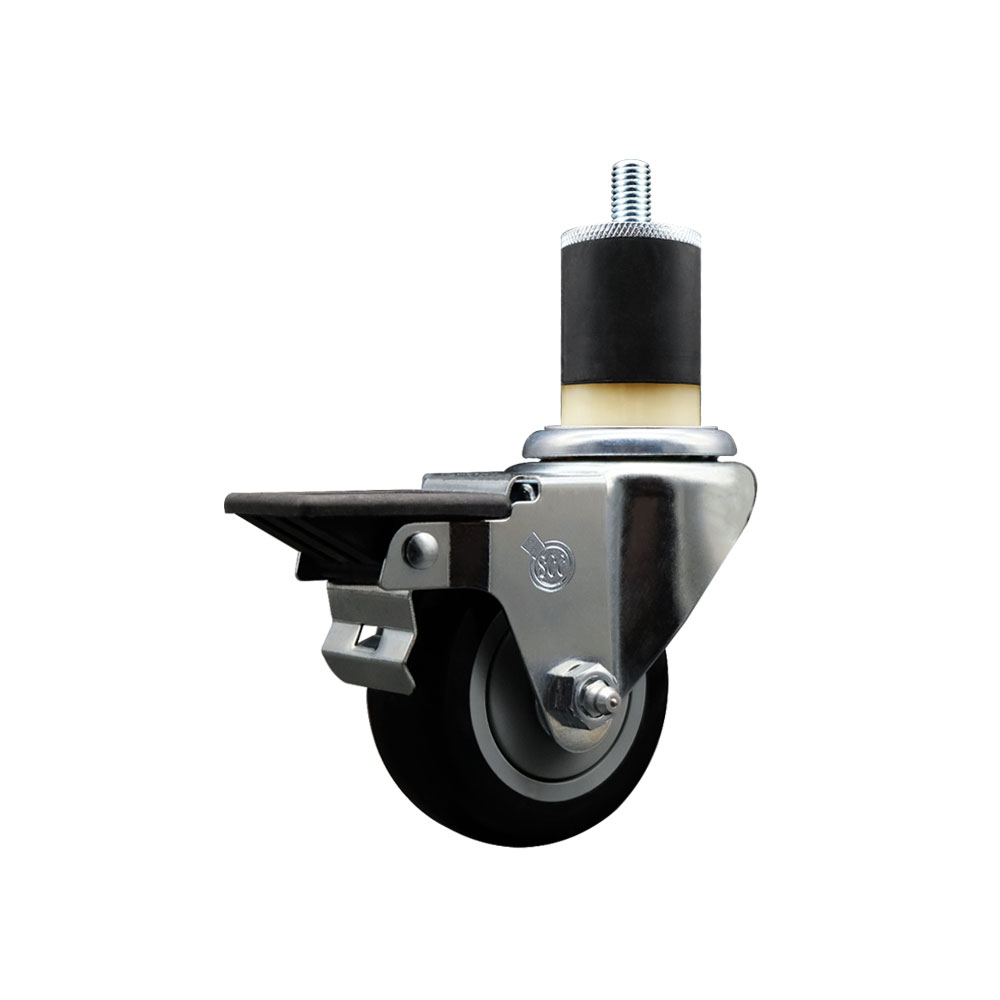 SCC-EX20S314-PPUB-BLK-PLB-178 Polyurethane Expanding Stem Swivel Caster with 3 in. Black Wheel & 1.87 in. Stem & Posi Locking Brake