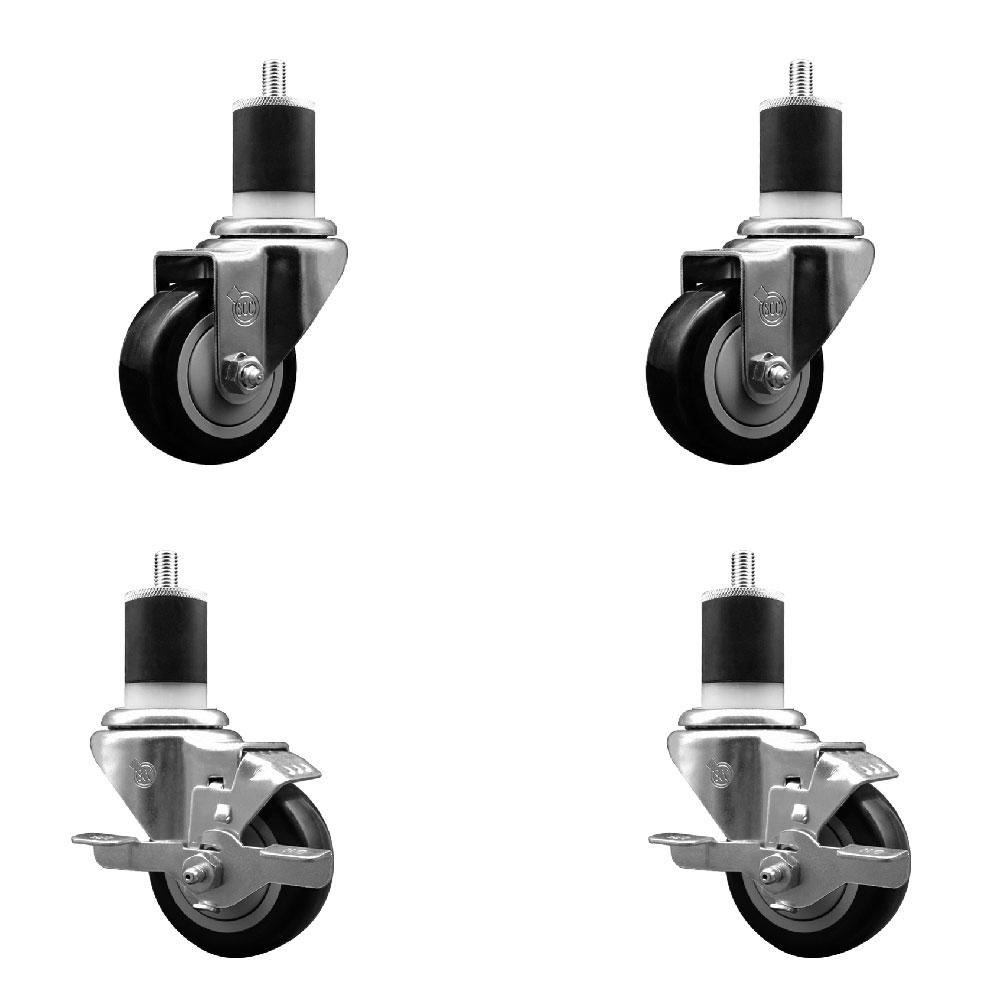 SCC-EX20S314-PPUB-BLK-2-TLB-2-178 Polyurethane Swivel Expanding Stem Caster with 3 in. Black Wheels & 1.87 in. Stems - Set of 4