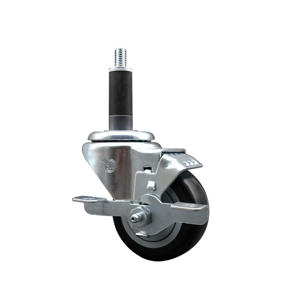 SCC-EX20S314-PPUB-BLK-TLB-1 Polyurethane Expanding Stem Swivel Caster with 3 in. Black Wheel & 1 in. Stem & Top Locking Brake