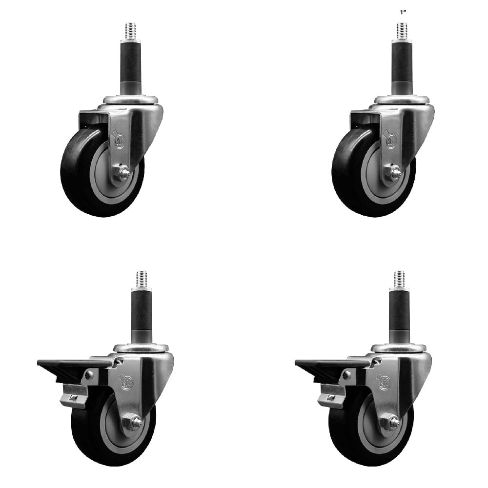 SCC-EX20S3514-PPUB-BLK-2-PLB-2-1 Polyurethane Swivel Expanding Stem Caster with 3.5 in. Black Wheels & 1 in. Stems - Set of 4