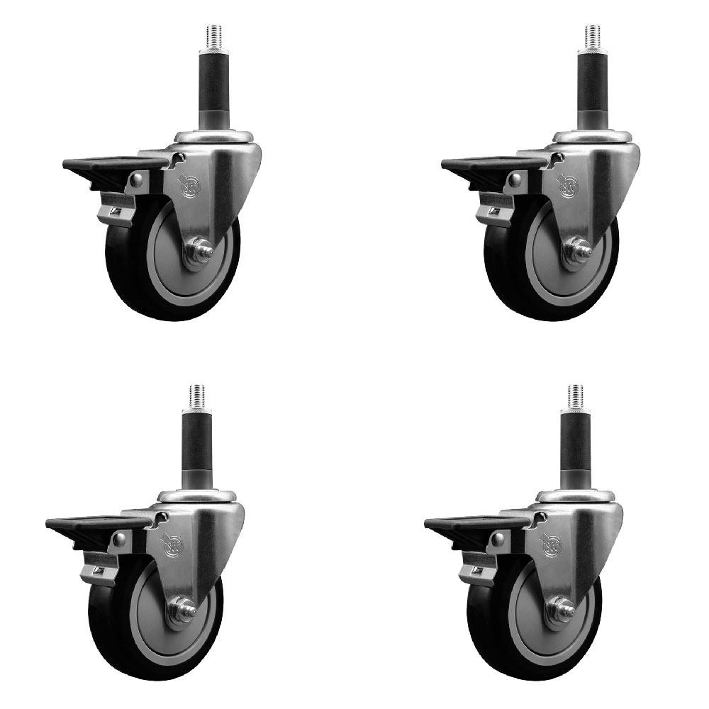 SCC-EX20S414-PPUB-BLK-PLB-1-4 Polyurethane Swivel Expanding Stem Caster with 4 in. Black Wheels & 1 in. Stems - Set of 4
