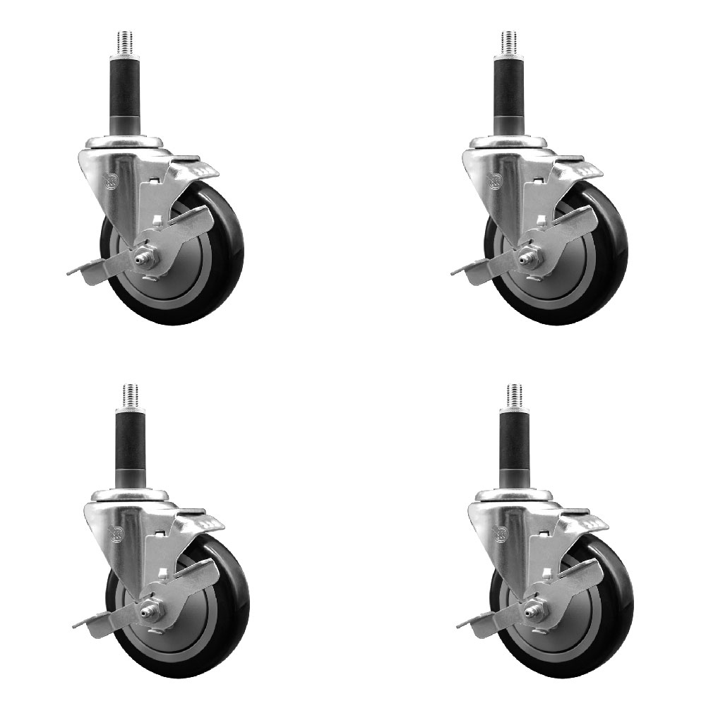 SCC-EX20S414-PPUB-BLK-TLB-1-4 Polyurethane Swivel Expanding Stem Caster with 4 in. Black Wheels & 1 in. Stems - Set of 4