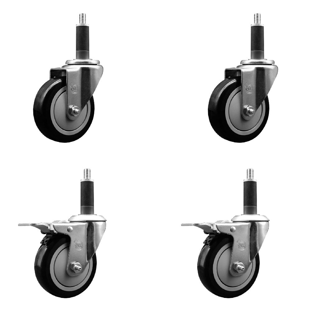 SCC-EXTTL20S414-PPUB-BLK-2-S-2-1 Polyurethane Swivel Expanding Stem Caster with 4 in. Black Wheels & 1 in. Stems - Set of 4