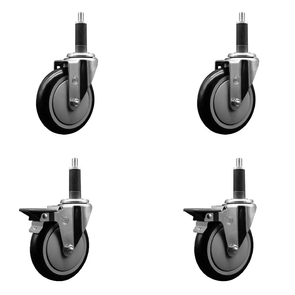 SCC-EX20S514-PPUB-BLK-2-PLB-2-1 Polyurethane Swivel Expanding Stem Caster with 5 in. Black Wheels & 1 in. Stems - Set of 4