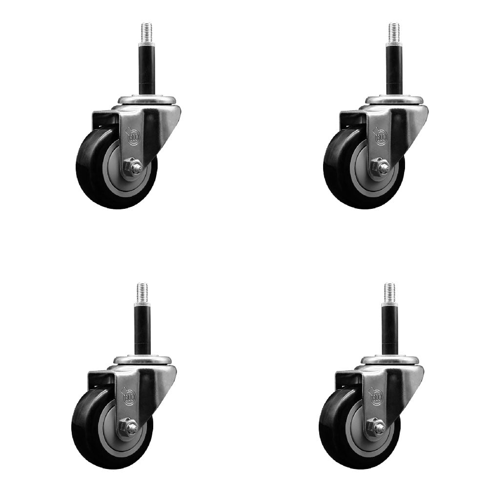 SCC-EX20S314-PPUB-BLK-34-4 Polyurethane Swivel Expanding Stem Caster with 3 in. Black Wheels & 0.75 in. Stems - Set of 4