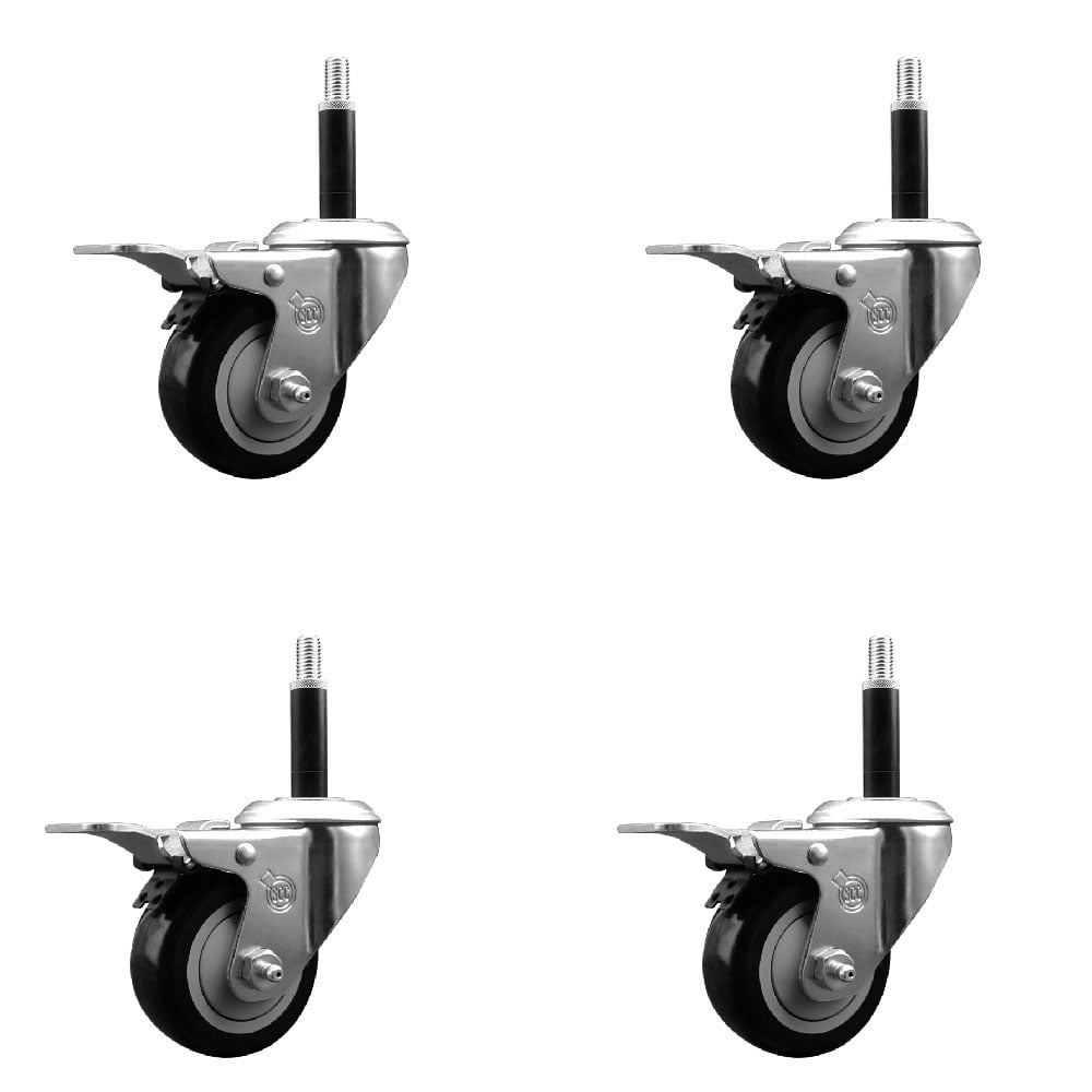 SCC-EXTTL20S314-PPUB-BLK-34-4 Polyurethane Swivel Expanding Stem Caster with 3 in. Black Wheels & 0.75 in. Stems - Set of 4