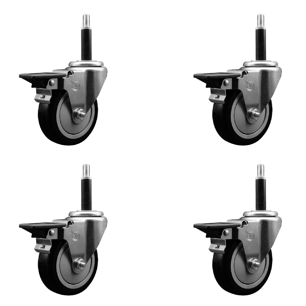 SCC-EX20S414-PPUB-BLK-PLB-34-4 Polyurethane Swivel Expanding Stem Caster with 4 in. Black Wheels & 0.75 in. Stems - Set of 4