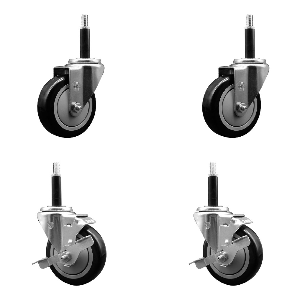 SCC-EX20S414-PPUB-BLK-2-TLB-2-34 Polyurethane Swivel Expanding Stem Caster with 4 in. Black Wheels & 0.75 in. Stems - Set of 4