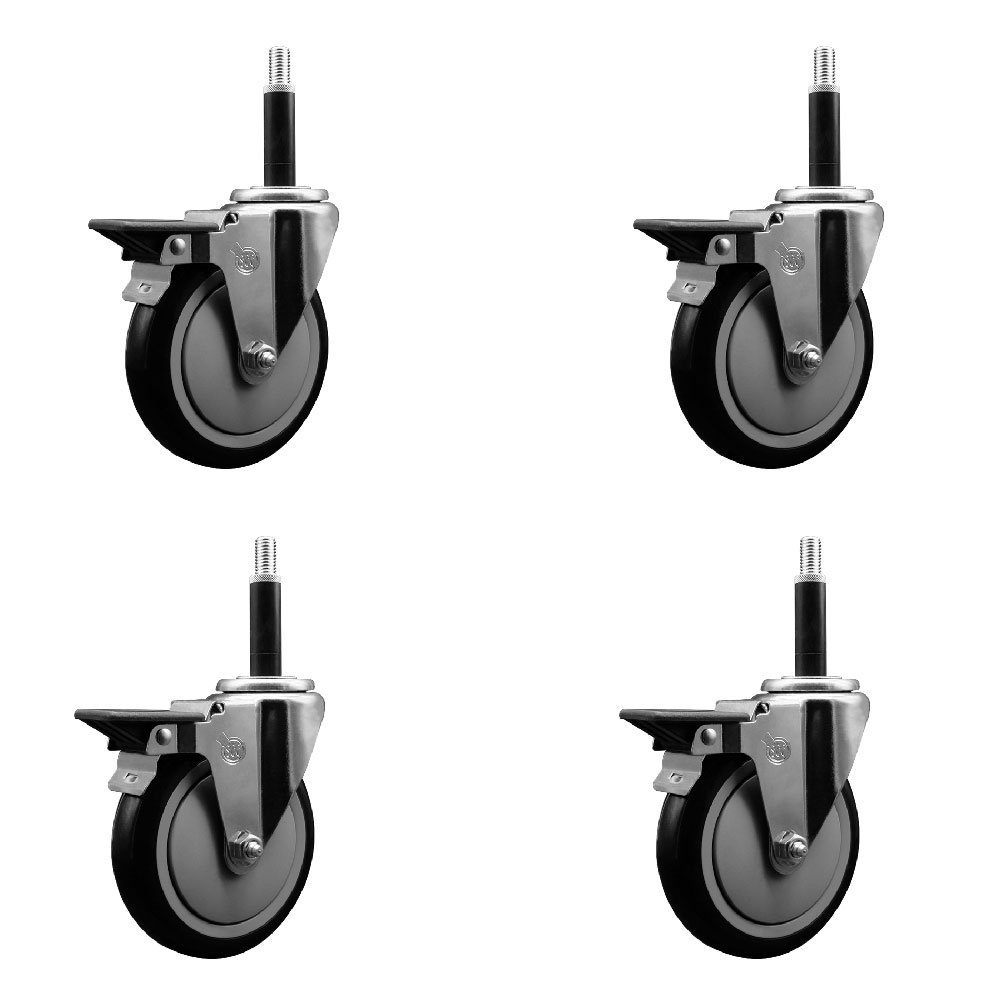 SCC-EX20S514-PPUB-BLK-PLB-34-4 Polyurethane Swivel Expanding Stem Caster with 5 in. Black Wheels & 0.75 in. Stems - Set of 4