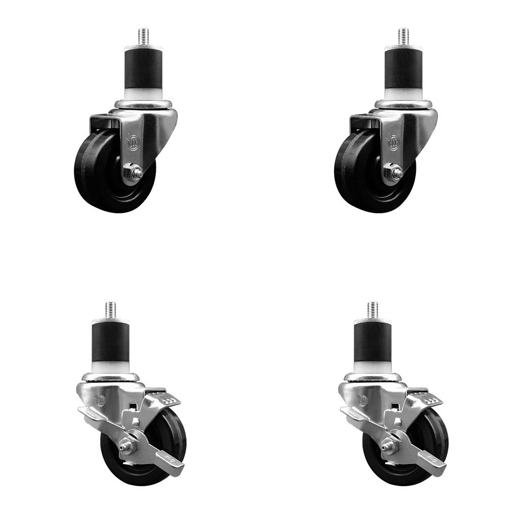 SCC-SSEX20S314-PHS-2-TLB-2-178 Stainless Steel Phenolic Swivel Expanding Stem Caster with 3 in. Black Wheels & 1.87 in. Stems - Set of 4