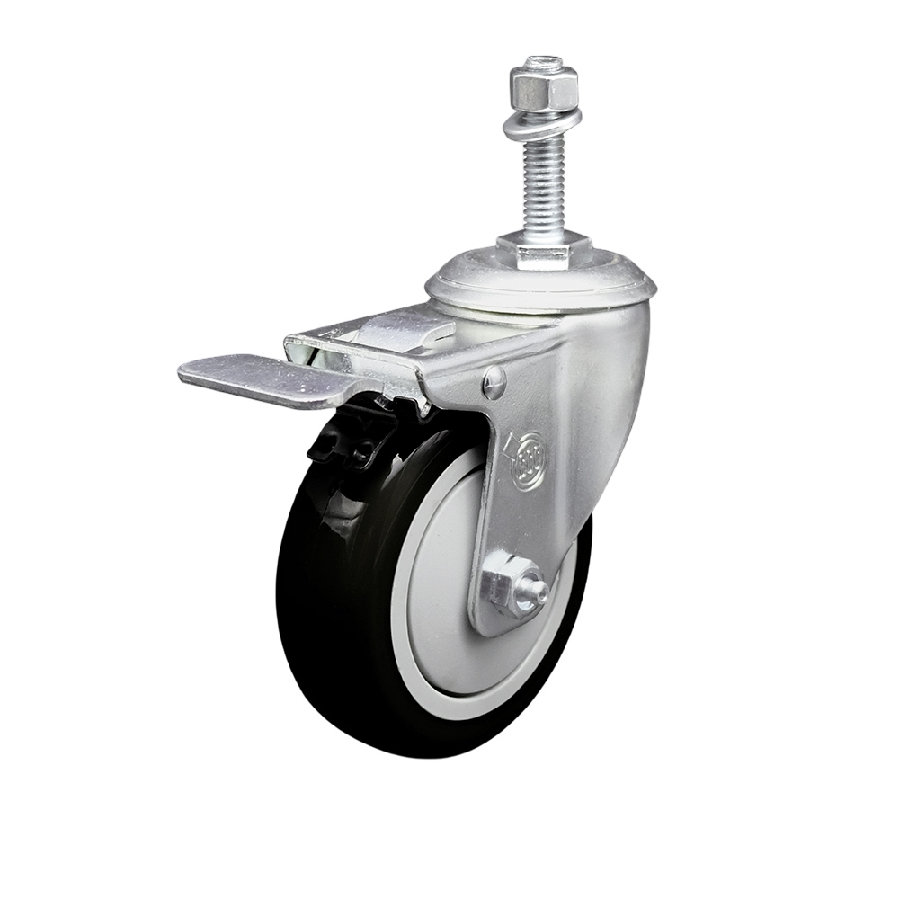 SCC-TSTTL20S414-PPUB-BLK-381615 Polyurethane Swivel Threaded Stem Caster with 4 x 1.25 in. Black Wheel & 0.38 in. Stem & Total Locking Brake