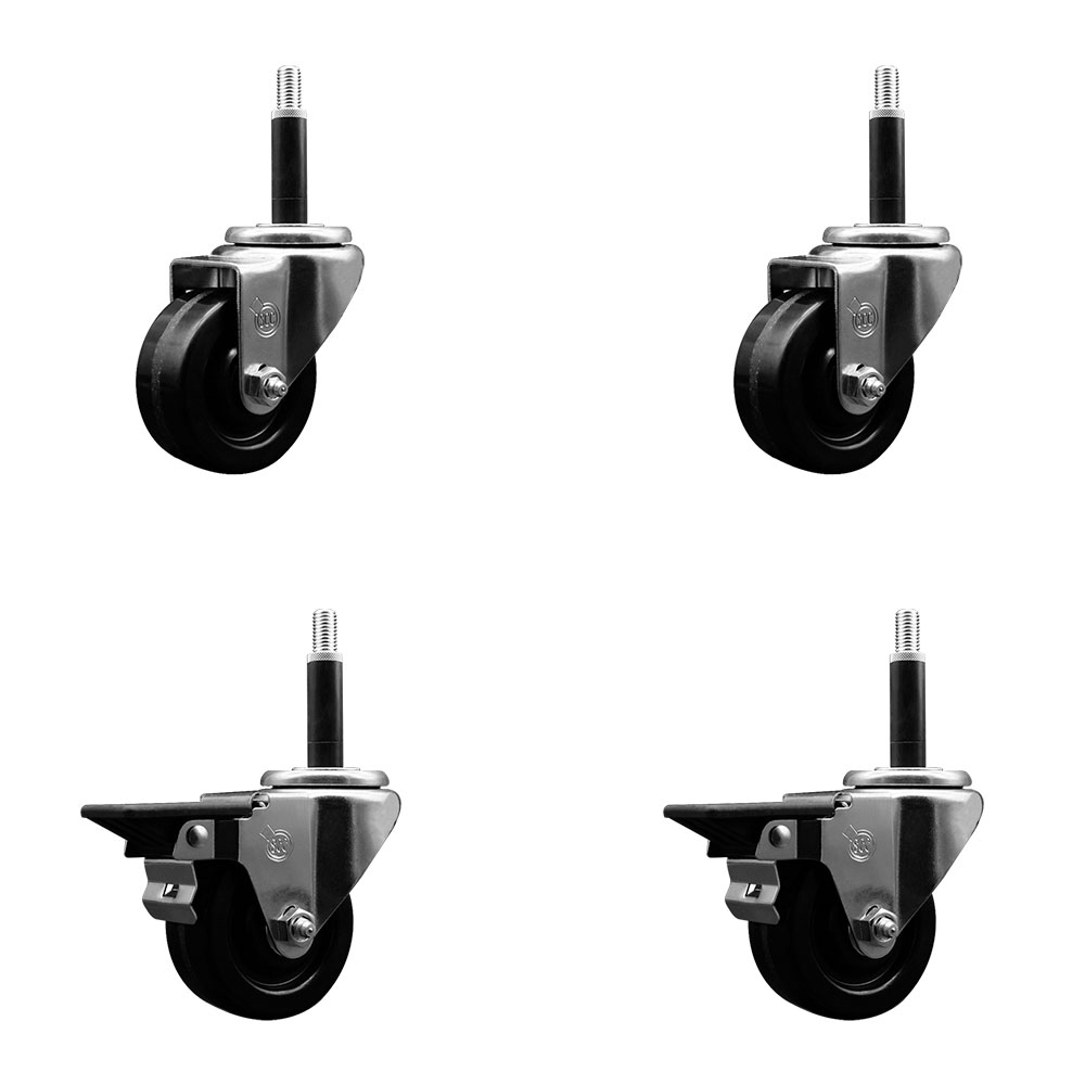 SCC-EX20S314-PHS-2-PLB-2-34 Phenolic Swivel Expanding Stem Caster with 3 in. Black Wheels & 0.75 in. Stems - Set of 4
