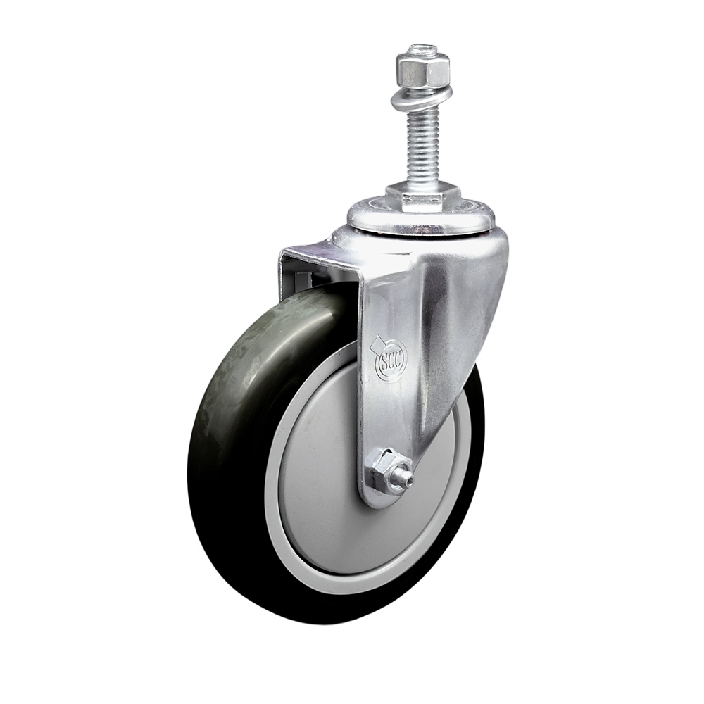 SCC-TS20S514-PPUB-BLK-381615 Polyurethane Swivel Threaded Stem Caster with 5 x 1.25 in. Black Wheel & 0.38 in. Stem