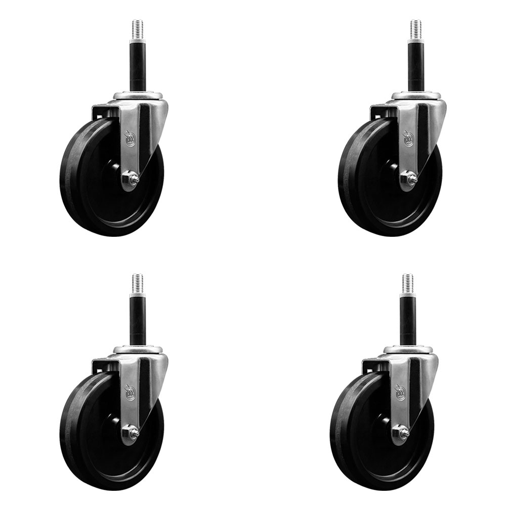 SCC-EX20S514-PHS-34-4 Phenolic Swivel Expanding Stem Caster with 5 in. Black Wheels & 0.75 in. Stems - Set of 4