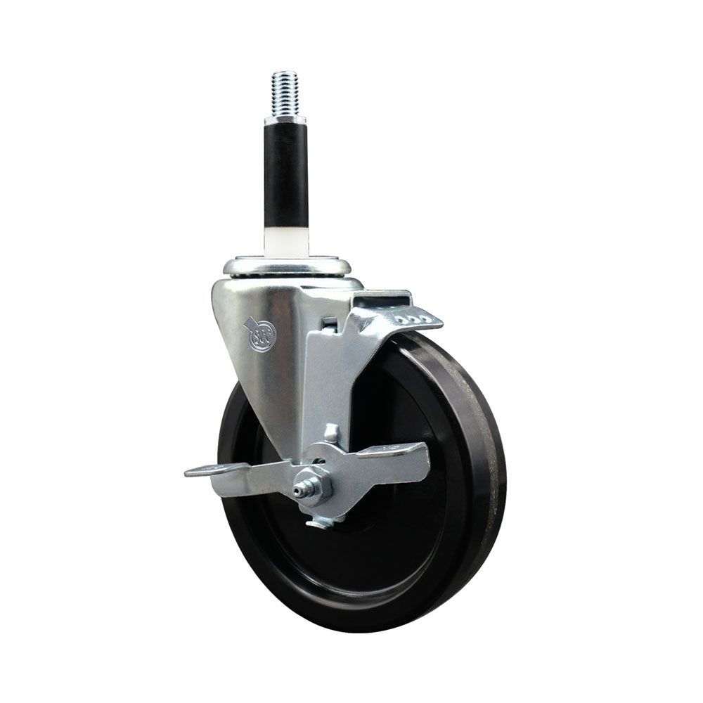 Phenolic Swivel Caster - Black - 5 in. Wheel - Top Locking Brake