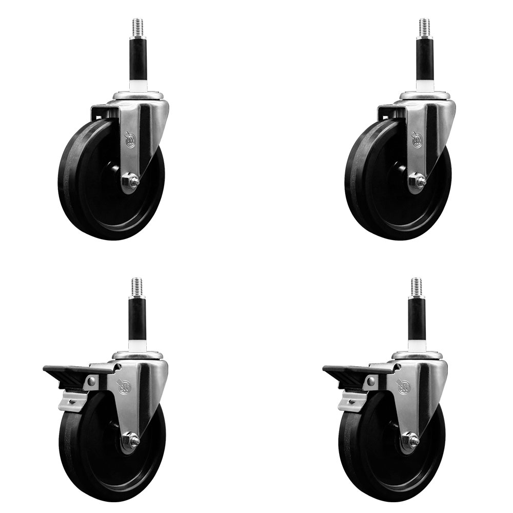 SCC-EX20S514-PHS-2-PLB-2-78 Phenolic Swivel Expanding Stem Caster with 5 in. Black Wheels & 0.87 in. Stems - Set of 4