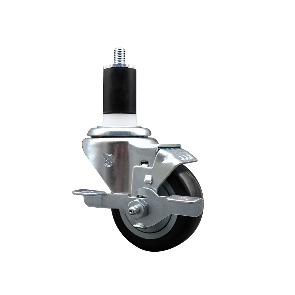 SCC-EX20S314-PPUB-BLK-TLB-112 Polyurethane Expanding Stem Swivel Caster with 3 in. Black Wheel & 1.5 in. Stem & Top Locking Brake