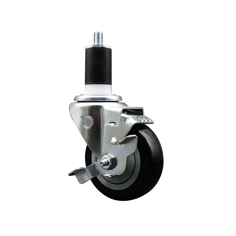 SCC-EX20S3514-PPUB-BLK-TLB-112 Polyurethane Expanding Stem Swivel Caster with 3.5 in. Black Wheel & 1.5 in. Stem & Top Locking Brake