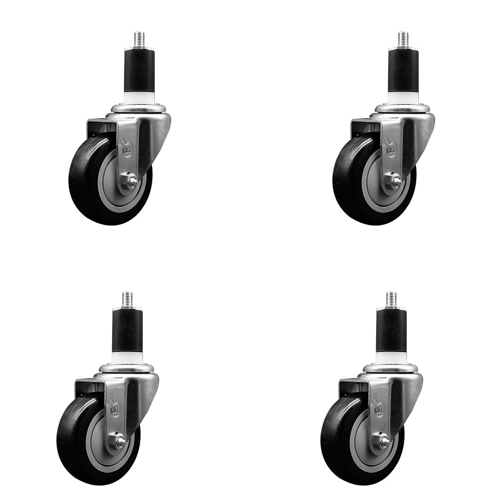 SCC-EX20S3514-PPUB-BLK-112-4 Polyurethane Swivel Expanding Stem Caster with 3.5 in. Black Wheels & 1.5 in. Stems - Set of 4