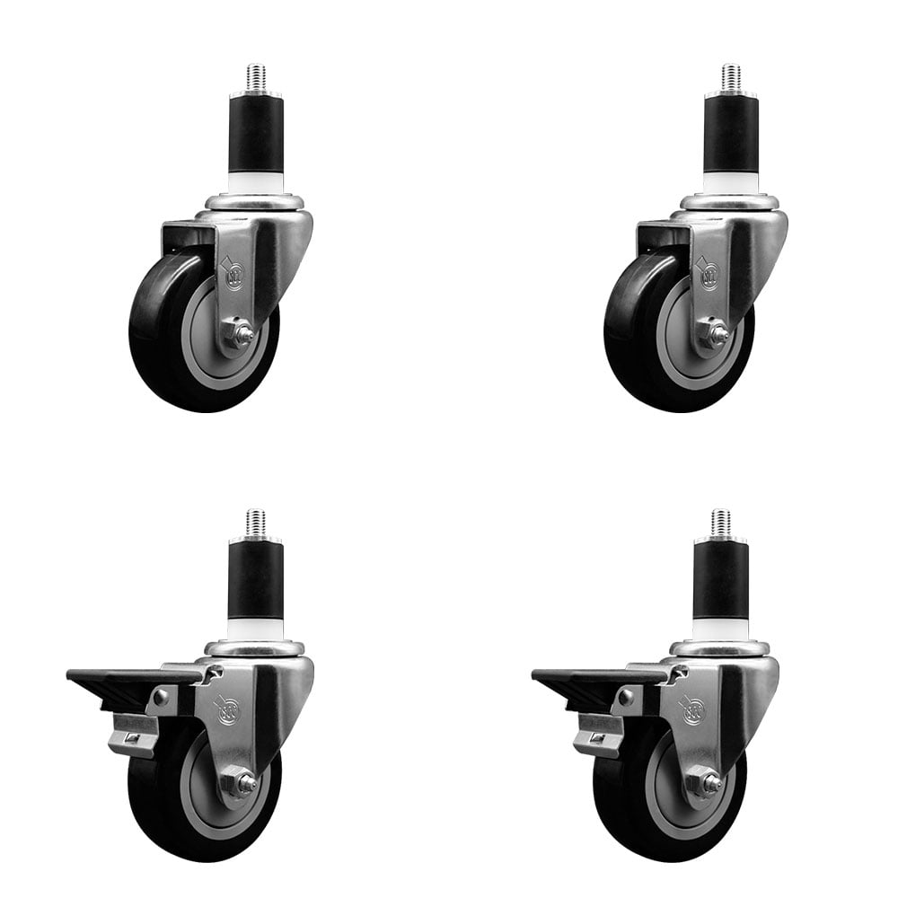 SCC-EX20S3514-PPUB-BLK-2-PLB-2-112 Polyurethane Swivel Expanding Stem Caster with 3.5 in. Black Wheels & 1.5 in. Stems - Set of 4