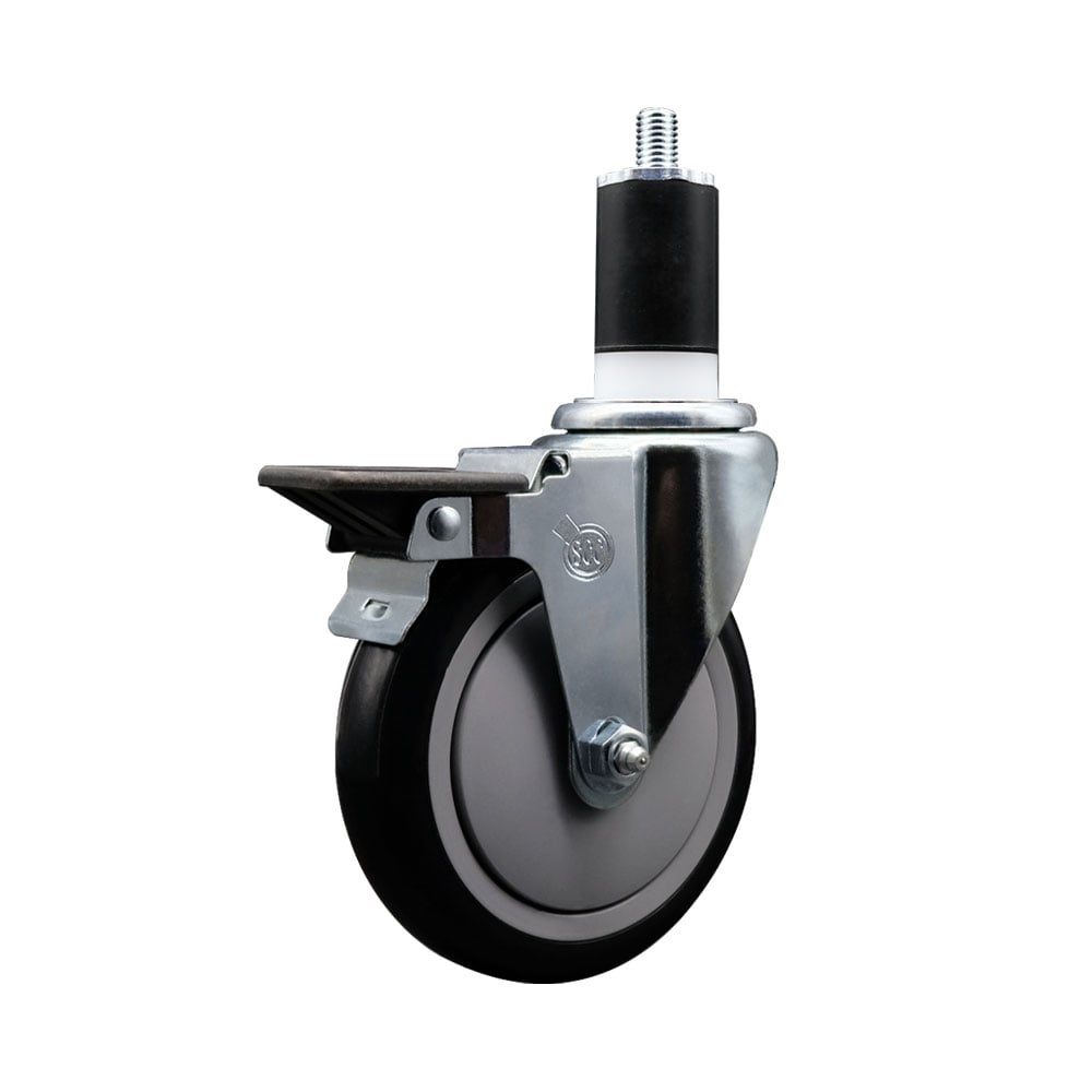 SCC-EX20S514-PPUB-BLK-PLB-112 Polyurethane Expanding Stem Swivel Caster with 5 in. Black Wheel & 1.5 in. Stem & Posi Locking Brake