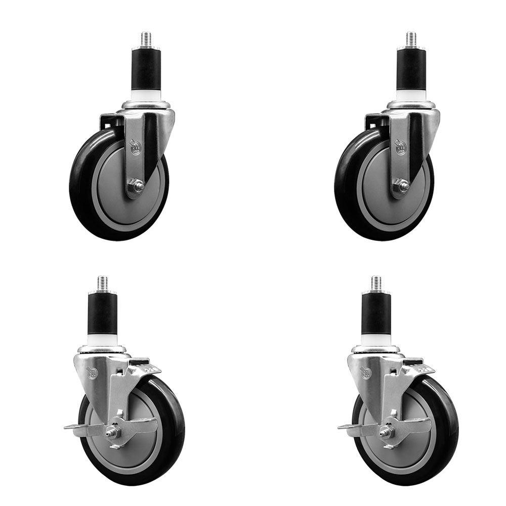 SCC-EX20S514-PPUB-BLK-2-TLB-2-112 Polyurethane Swivel Expanding Stem Caster with 5 in. Black Wheels & 1.5 in. Stems - Set of 4