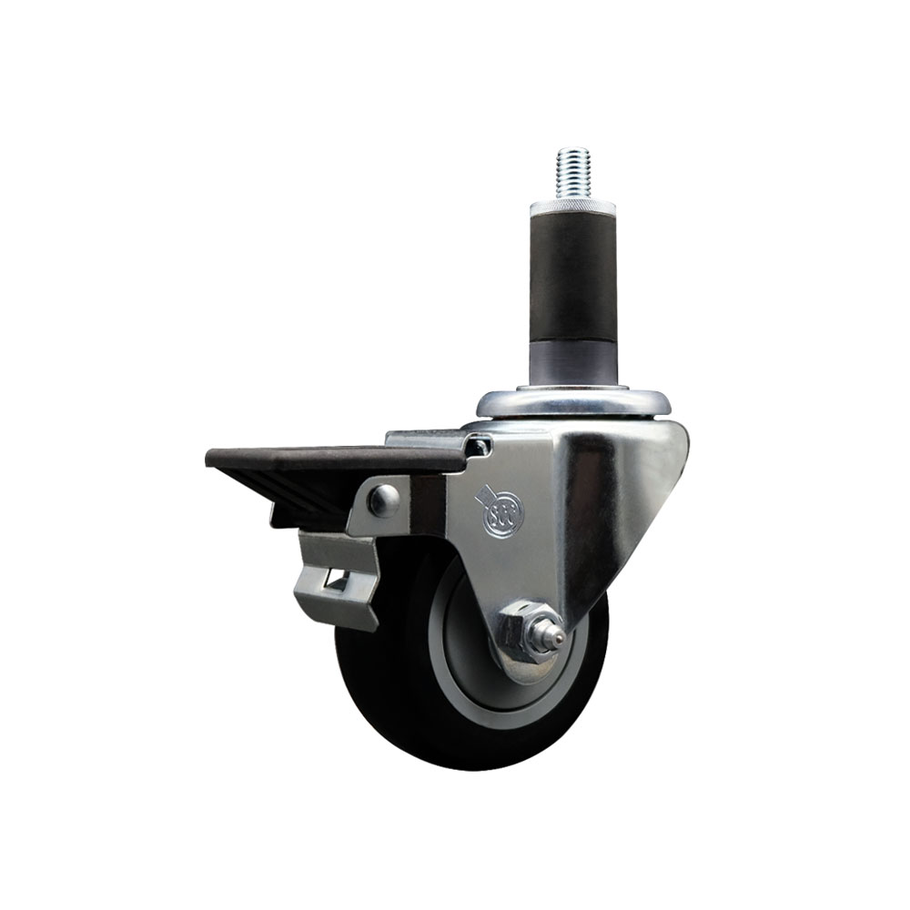 SCC-EX20S314-PPUB-BLK-PLB-114 Polyurethane Expanding Stem Swivel Caster with 3 in. Black Wheel & 1.25 in. Stem & Posi Locking Brake