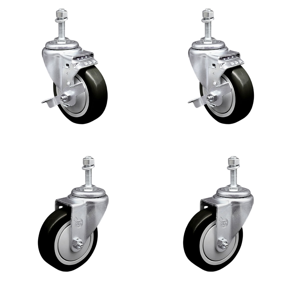 SCC-TS20S414-PPUB-BLK-TLB-M1015-2-S-2 Polyurethane Swivel Threaded Stem Caster with 4 x 1.25 in. Black Wheels & 10 mm Stems - Set of 4