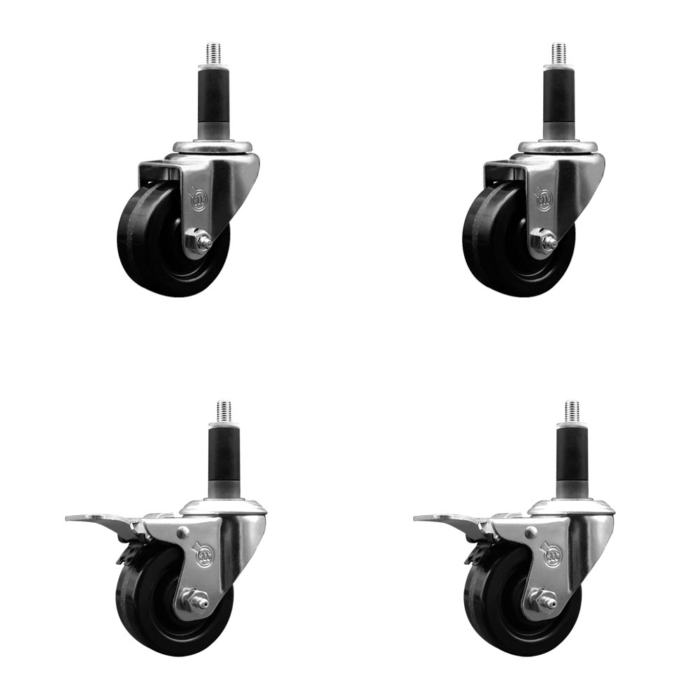 SCC-EXTTL20S314-PHS-2-S-2-118 Phenolic Swivel Expanding Stem Caster with 3 in. Black Wheels & 1.13 in. Stems - Set of 4