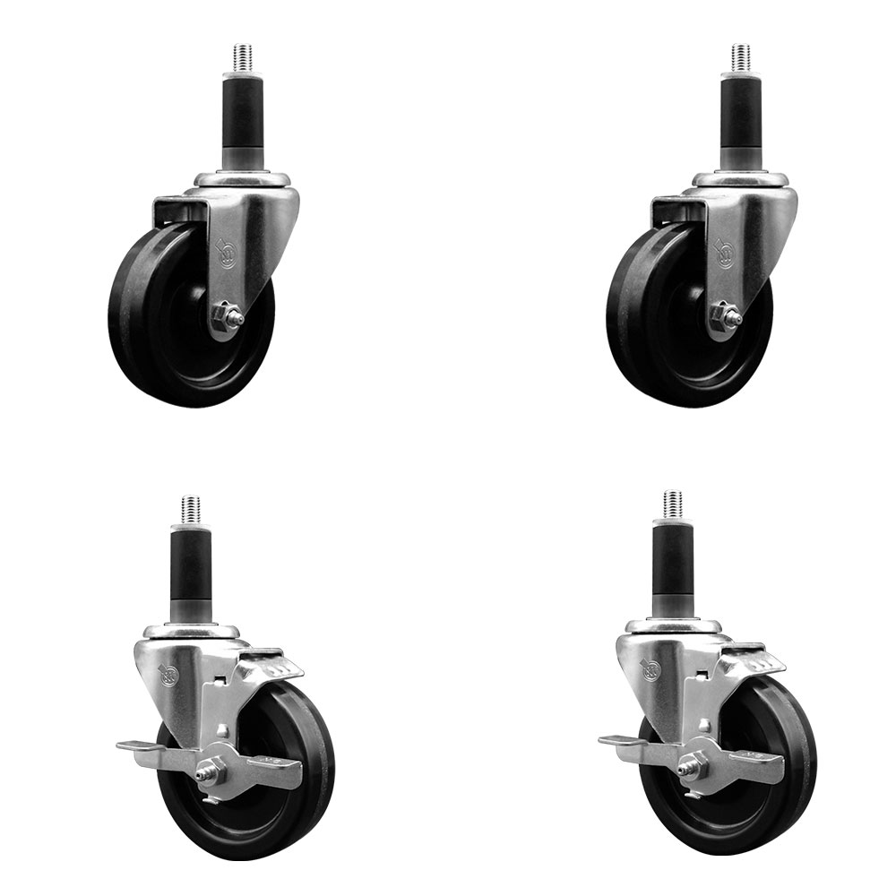 SCC-EX20S414-PHS-2-TLB-2-118 Phenolic Swivel Expanding Stem Caster with 4 in. Black Wheels & 1.13 in. Stems - Set of 4