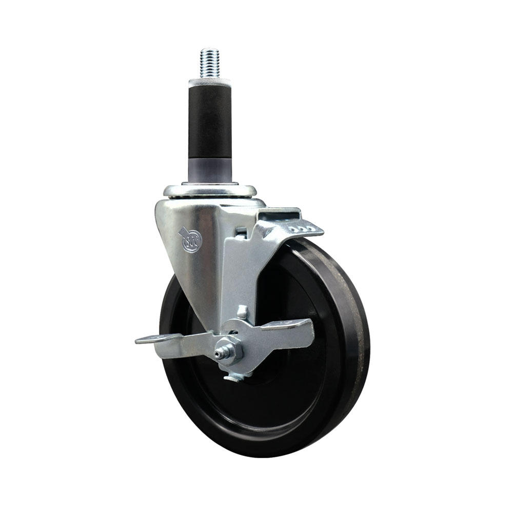 Phenolic Swivel Caster - Black - 5 in. Wheel - Top Locking Brake - 300 lbs Capacity